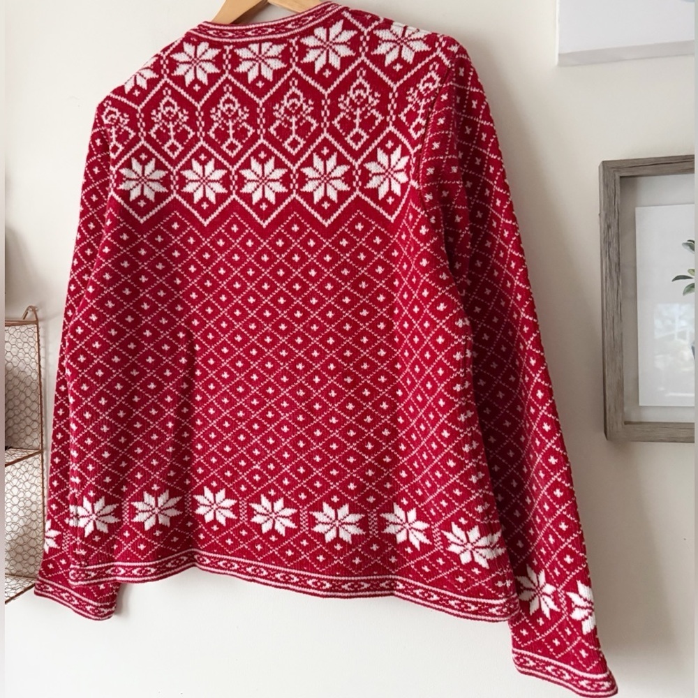 Croft & Barrow Nordic Fair Isle Cardigan Red White Snowflake Sweater 90s Y2K M - Picture 10 of 14